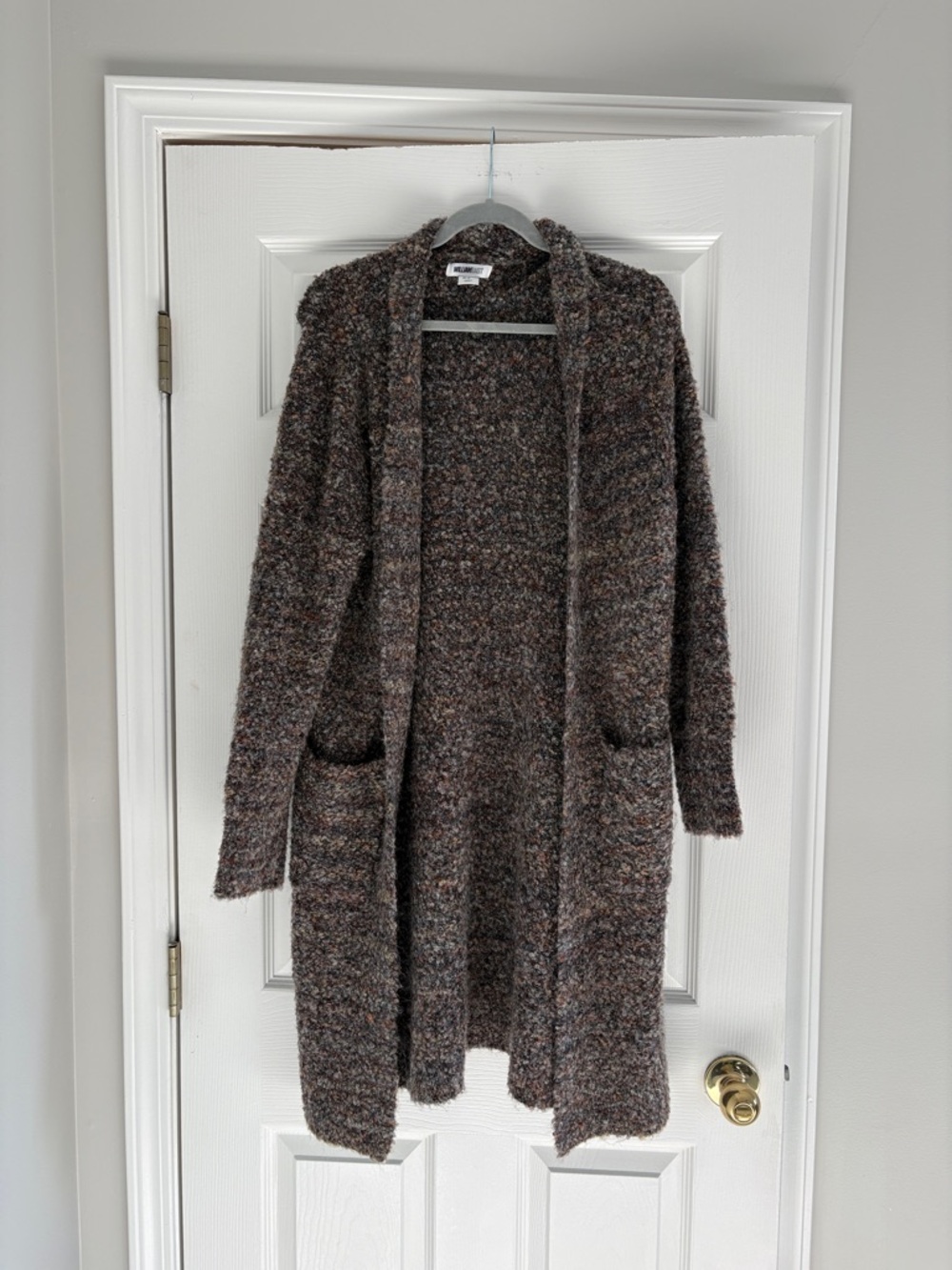 William Rast Long Open-Front Marled Brown Cardigan
